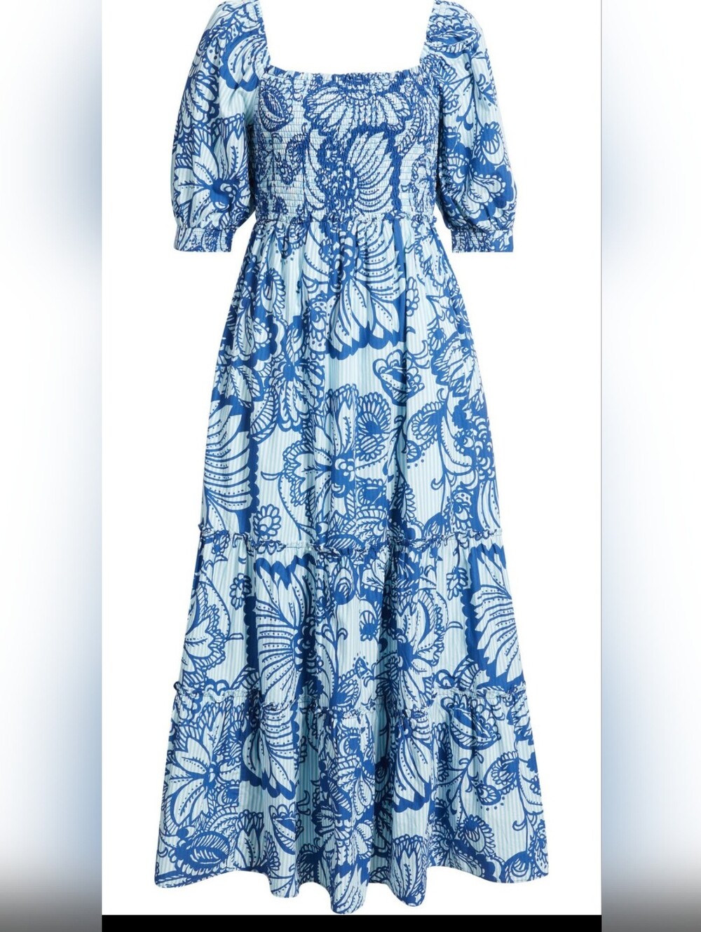 Lilly Pulitzer Hadley Smocked Square-Neck Maxi Dress - Blue Floral